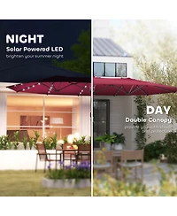 Outsunny Double-Sided Sun Umbrella, Garden Parasol with Light,