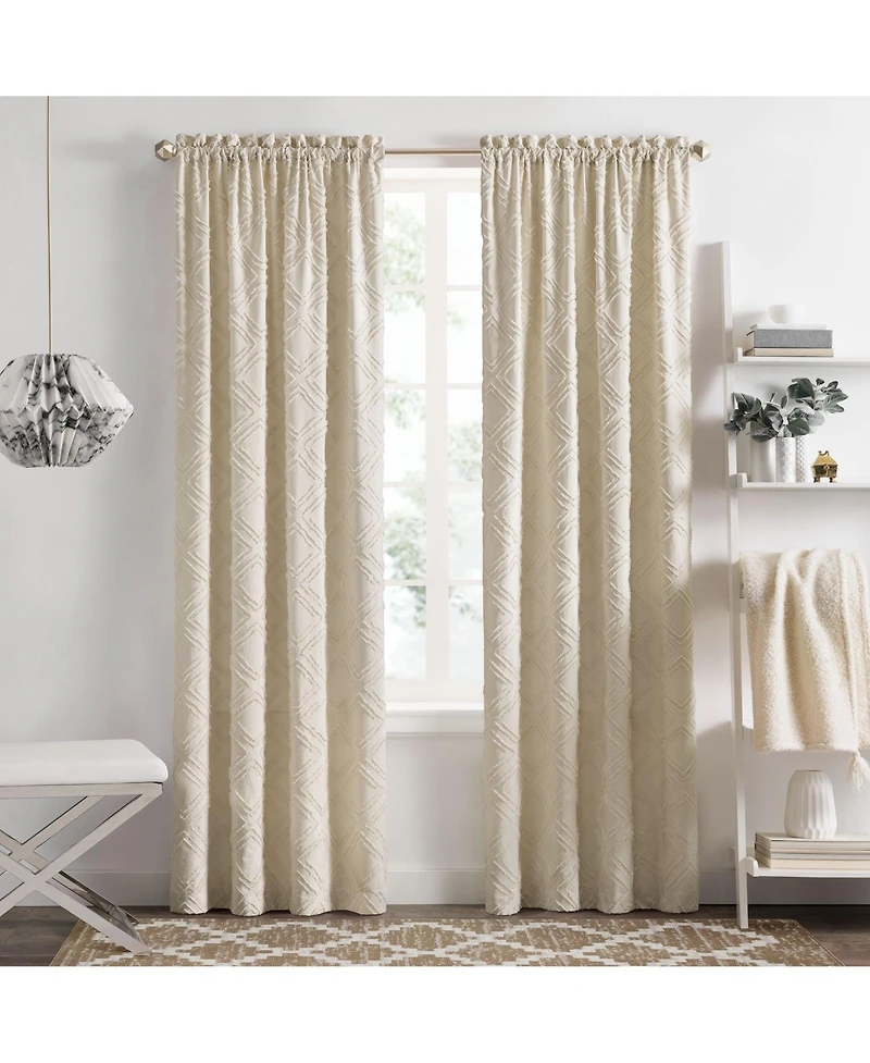 Kate Aurora Contemporary Geometric Shabby Diamond Clipped Rod Pocket Single Window Curtain Panel