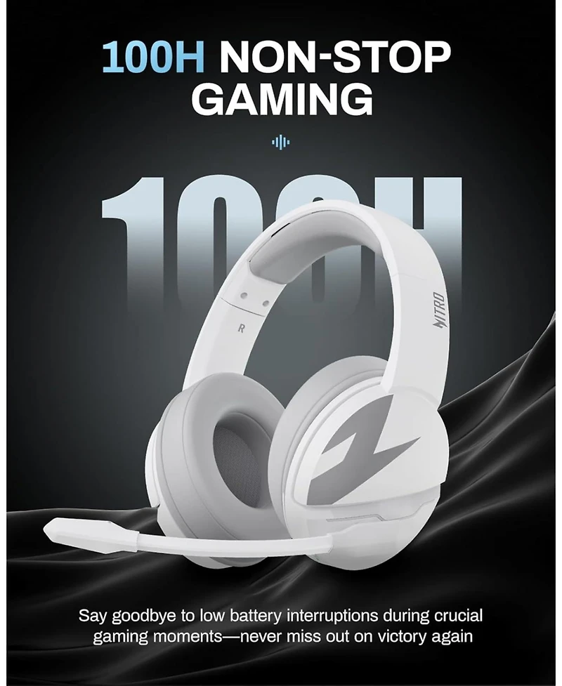 Acer Wireless Gaming Headset | 2.4GHz, 100Hrs Battery, Noise-Canceling Mic, 50mm Drivers | PS5, PS4, Pc, Switch, Bluetooth 5.3 (White)