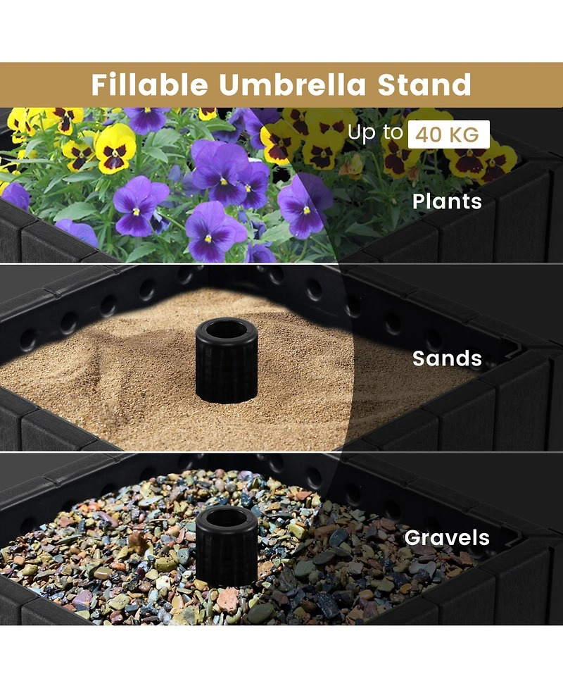 Gymax 2-in-1 Outdoor Umbrella Base Planter w/Flower Box 4 Rolling Wheels 88 Lbs Capacity