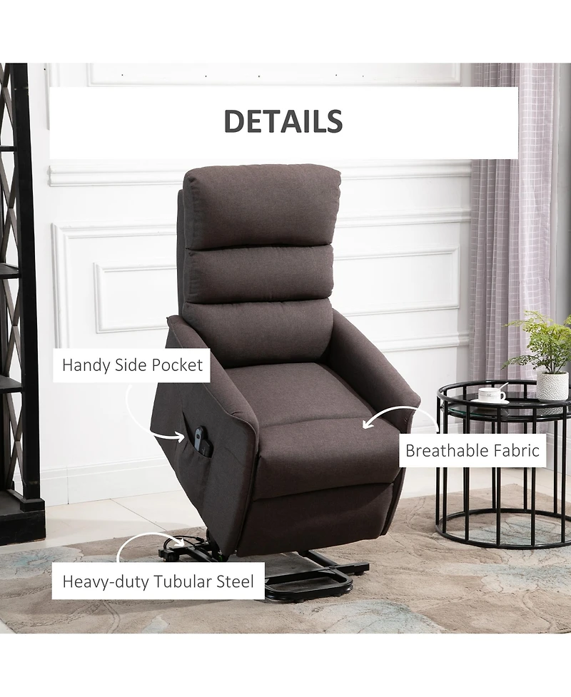 Flynama Electric Power Lift Recliner Chair for Elderly, Fabric Lift Chair with Remote Control, Side Pockets for Living Room, Brown