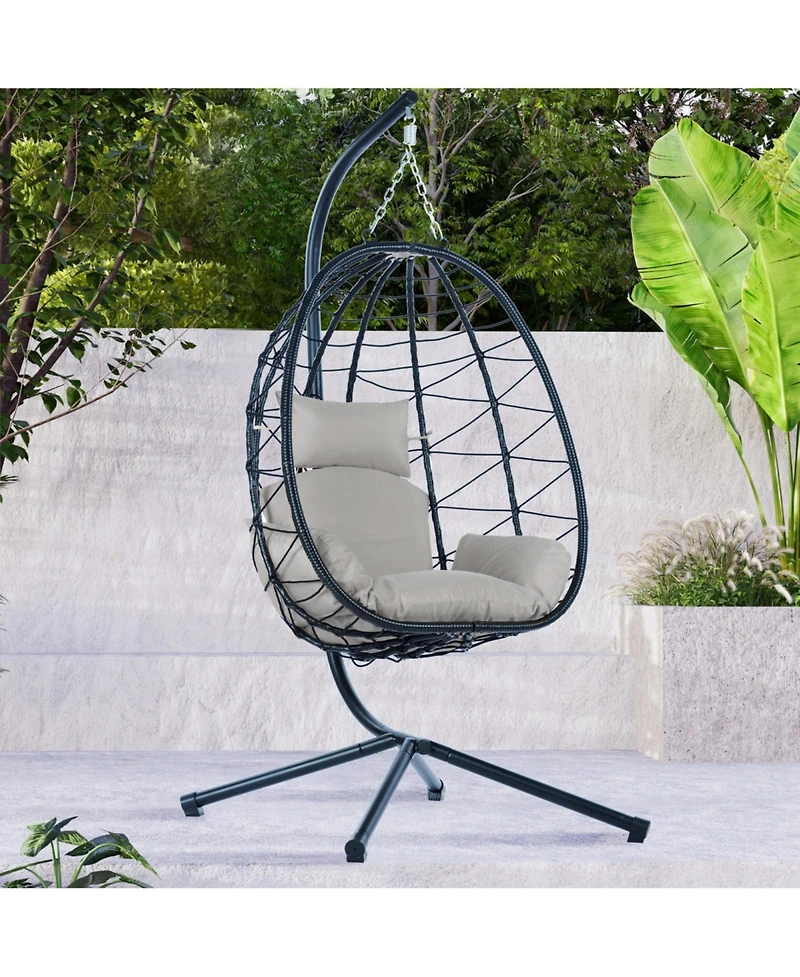 Flynama Egg Chair with Stand Indoor Outdoor Swing Chair Patio Wicker Hanging Egg Chair Hanging Basket Chair Hammock Chair with Stand for Bedroom Livin