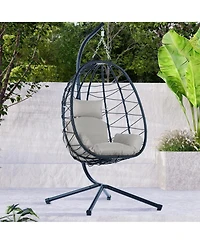 Flynama Egg Chair with Stand Indoor Outdoor Swing Chair Patio Wicker Hanging Egg Chair Hanging Basket Chair Hammock Chair with Stand for Bedroom Livin