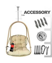 Swing Egg Chair with Stand Indoor Outdoor Wicker Rattan Patio Basket Hanging Chair with C Type bracket , with cushion and pillow,Patio Wicker folding