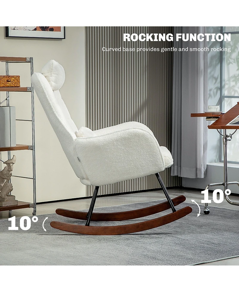 Homcom Teddy Fleece Rocking Chair with Headrest and Lumber Pillow,
