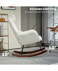 Homcom Teddy Fleece Rocking Chair with Headrest and Lumber Pillow,