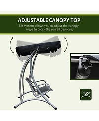 Flynama 3-Seat Patio Swing Chair, Outdoor Canopy Swing with Stand, Adjustable Shade, Steel Frame for Adults, Garden, Poolside, Black