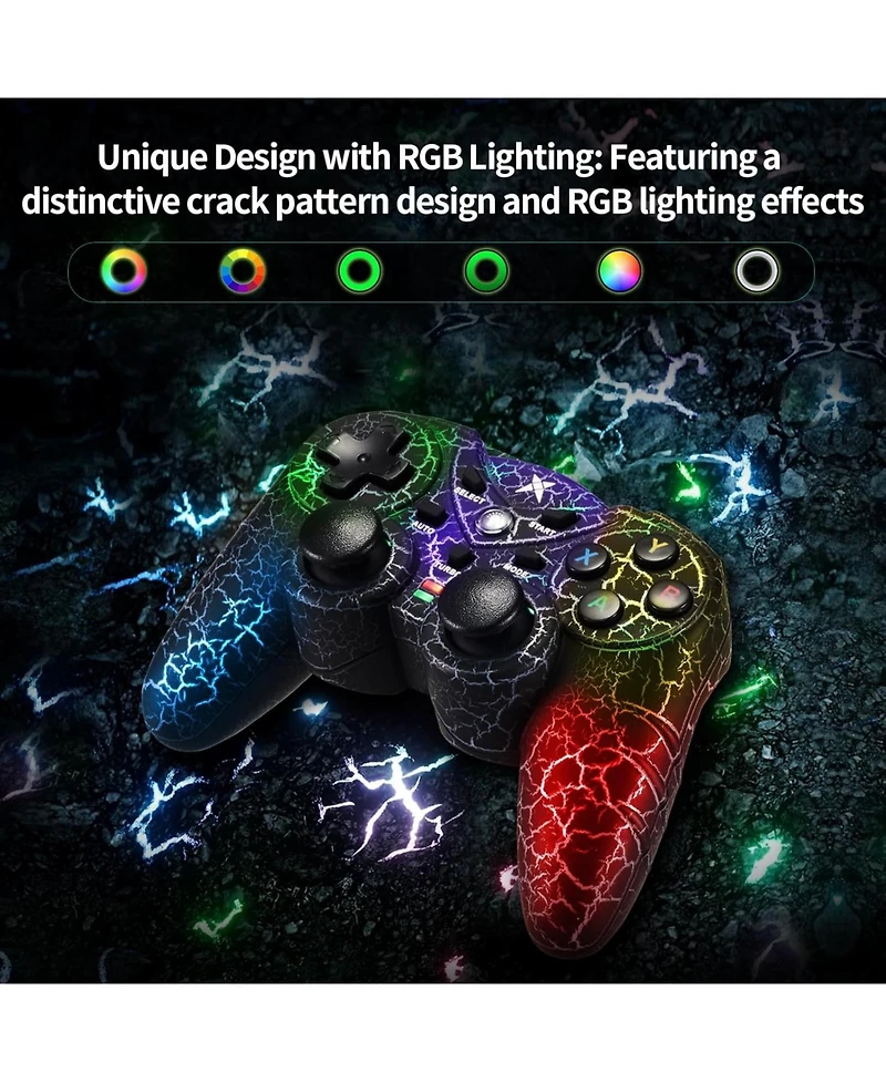 Nbcp Light-Up Wireless Controller for Pc, Black Crack Design with Rgb Led Lights, Turbo Function, Compatible with Windows & Steam