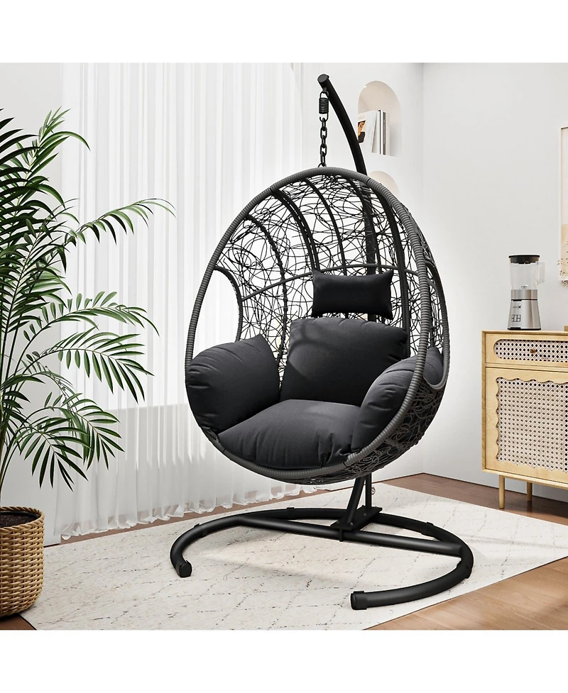 Flynama New Comming Outdoor Indoor Pe wicker Swing Egg Chair Gray Color