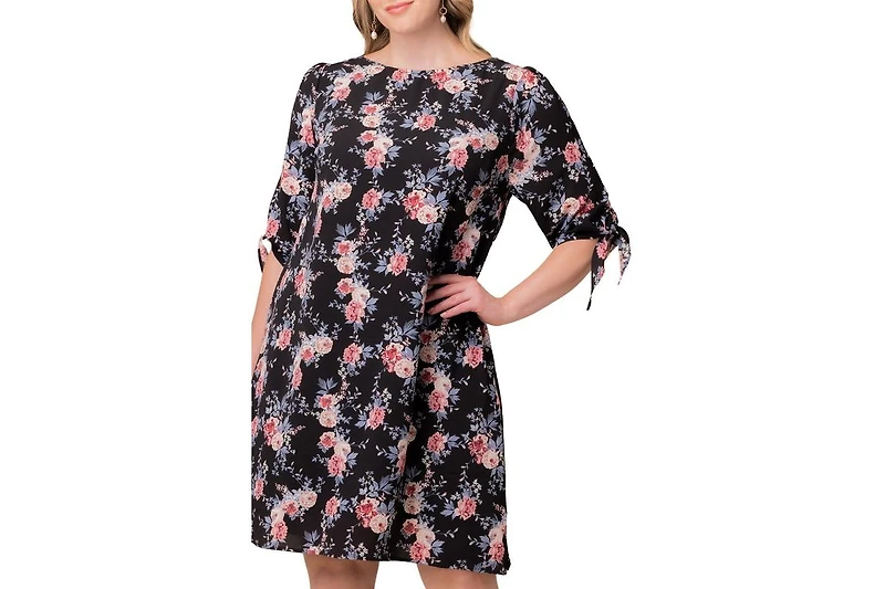 Kiyonna Plus Manhattan Shift Dress with Tie Sleeves