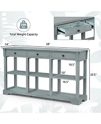 Volenca 58" Retro Console Table with 3 Drawers and Open Shelves Rectangular Entryway Table