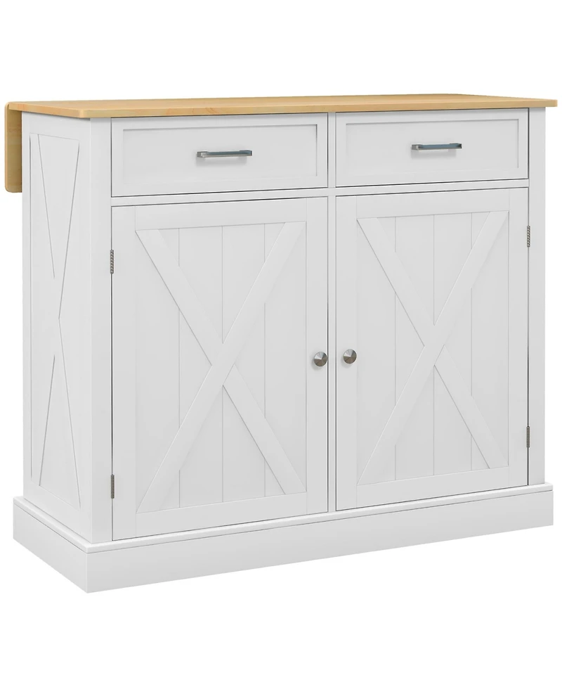 Halifax North America White Kitchen Organizer: Farmhouse Island Cart with Drop Leaf