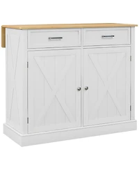 Halifax North America White Kitchen Organizer: Farmhouse Island Cart with Drop Leaf