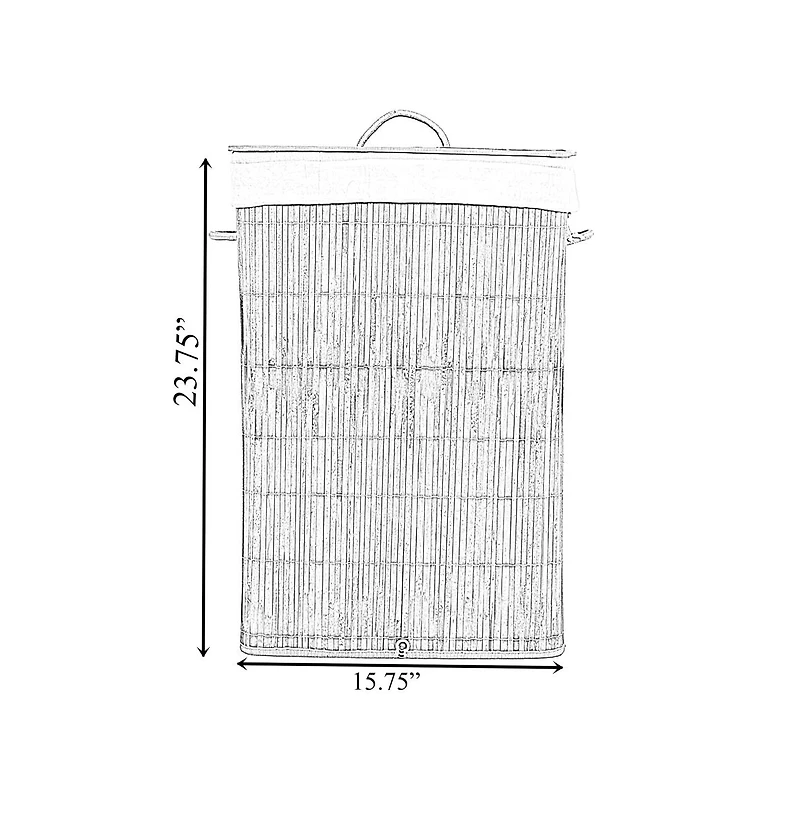 Wickerwise Square Bamboo Collapsible Waterproof Laundry Hamper with Lid and Handles for Organizer, Clothes, Toy Durable Folder Washing Bin for Easy Ca