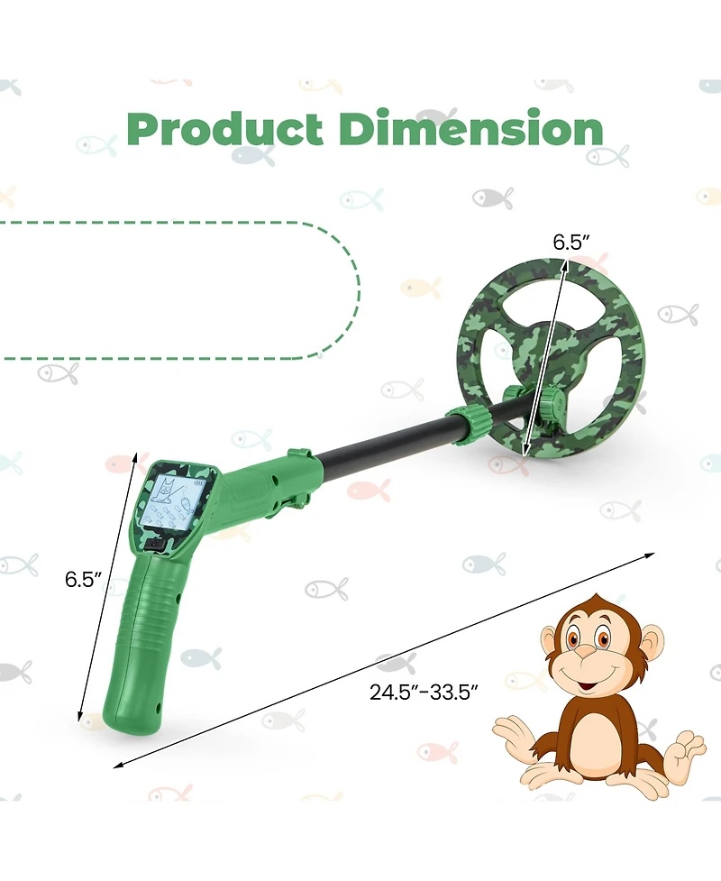Gymax 24.5''-33.5'' Metal Detector for Kids with Lcd Display IP68 Waterproof