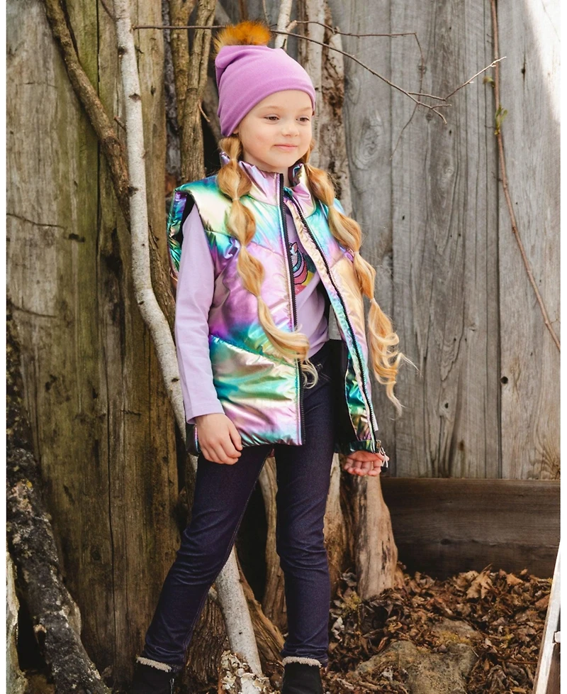 Deux par Big Girls Quilted Mid-Season Sleeveless Vest Metallic Multicolor