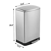 Mega Casa 13 Gal./50 Liter Stainless Steel Rectangular Step-on Trash Can for Kitchen