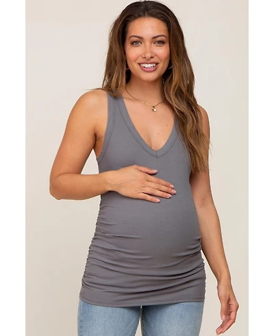 Pinkblush Maternity Charcoal Ribbed Sleeveless Ruched Tank Top