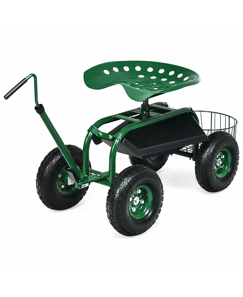 Hitway Extendable Handle Garden Cart Rolling Wagon Scooter-Green