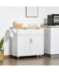 Halifax North America White Kitchen Island: 41" Rolling Cart with Rubberwood Top and Drawers