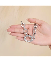 Jessica Simpson Silver-Tone Pave Oval Link Bracelet