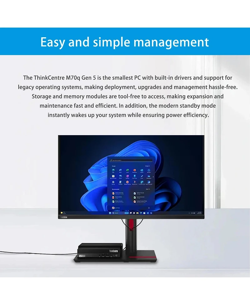 Lenovo ThinkCentre M70q Business Mff Desktop Intel Core i5 14400T 16GB Ram Intel Uhd Graphics 256GB Ssd Storage Windows 11 Pro - Black