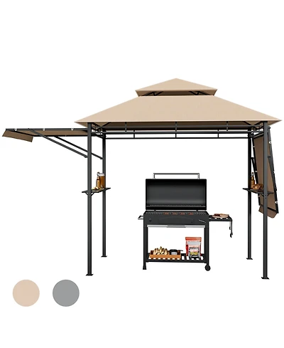 Gymax 13.5' x 4' Patio Bbq Grill Gazebo Side Awnings Shelves 2-Tier Canopy Outdoor