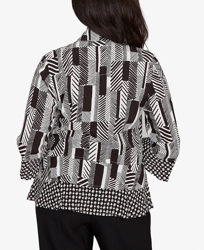 Alfred Dunner Women's Woven Zebra Button Front Top