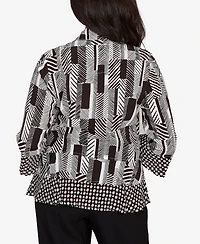 Alfred Dunner Women's Woven Zebra Button Front Top