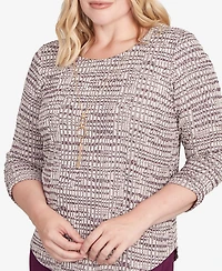 Alfred Dunner Women's Urban Legend Textured Shimmer Space Dye Top with Necklace
