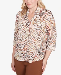 Alfred Dunner Women's Mount Laurel Animal Burnout Button Front Top