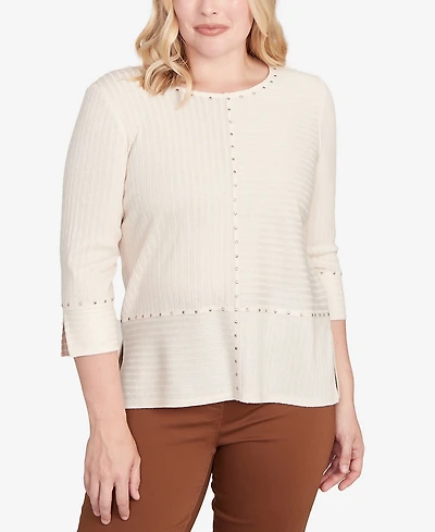 Alfred Dunner Women's Mount Laurel Heat Set Embellished Solid Top