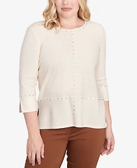 Alfred Dunner Women's Mount Laurel Heat Set Embellished Solid Top