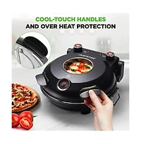Countertop Pizza Maker - Electric Pizza Oven with Temperature Controls, Window and Thermometer (Black)