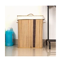 Wickerwise Square Coconut Sticks Collapsible Waterproof Laundry Hamper with Lid and Handles for Organizer, Clothes, Toy Durable Folder Washing Bin for