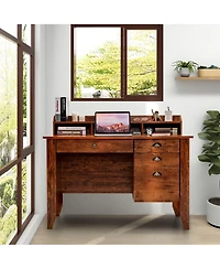 Mecale Vintage Computer Desk with Storage Shelves and 4 Drawers
