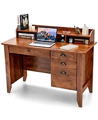 Mecale Vintage Computer Desk with Storage Shelves and 4 Drawers