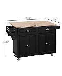 Halifax North America Black Culinary Aid: Rolling Kitchen Island with Wood Top & Storage