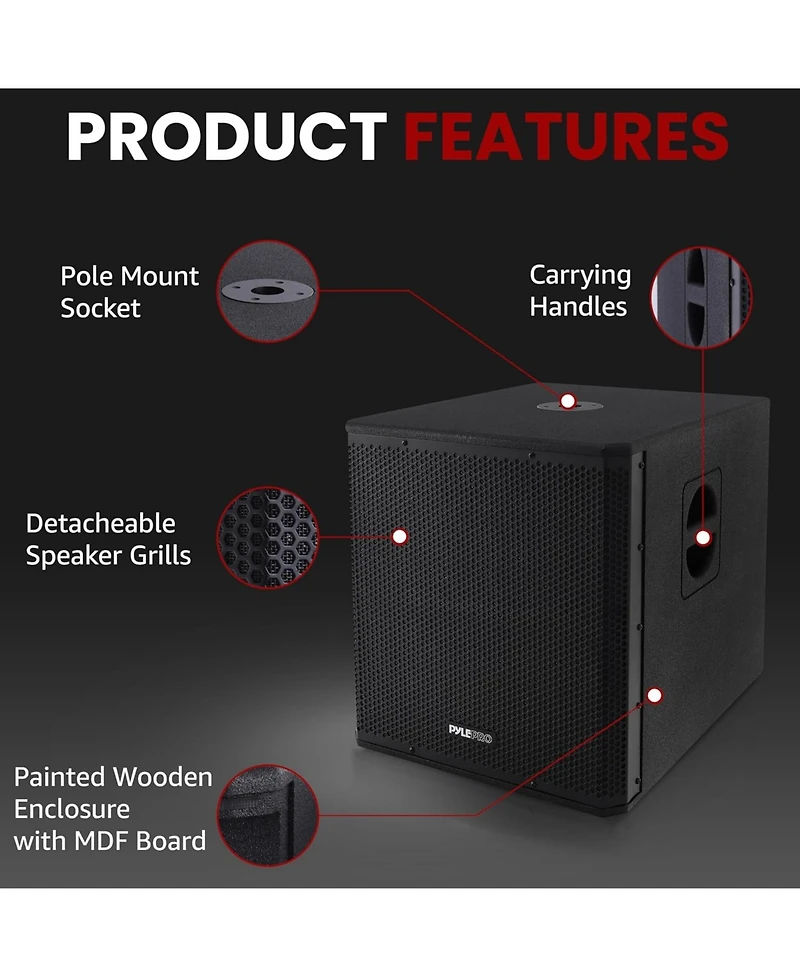 Pyle 15'' 3000W Active Powered Subwoofer Box System with Professional Design