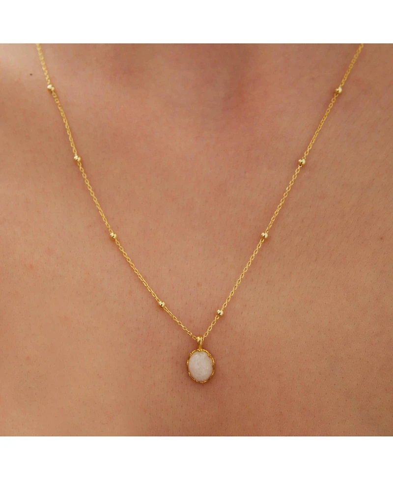 Spero London White Moonstone Sterling Silver Pendant Necklace With Beaded Chain