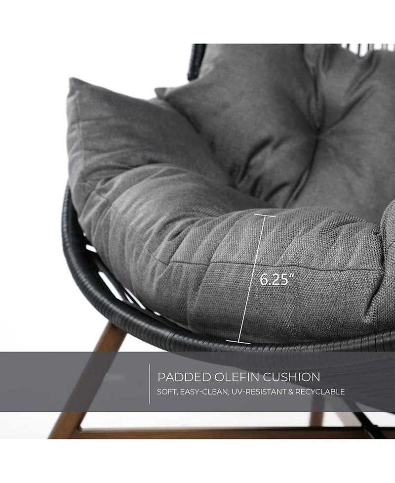 Mondawe Hand-Woven Wicker Oversized Egg Chair,Rust-Resistant Steel Frame & 6.25" Thick Cushion Chair