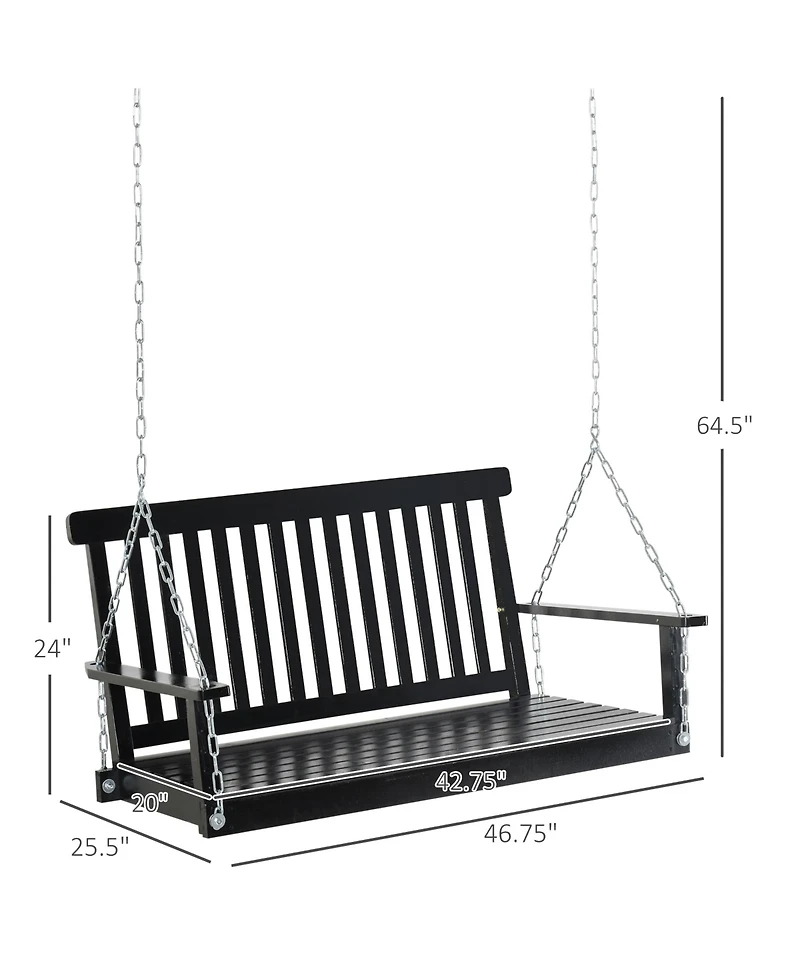 Flynama 2-Seater Hanging Porch Swing Outdoor Patio Swing Chair Seat with Slatted Build and Chains, 440lbs Weight Capacity