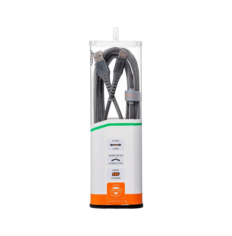 Ventev Alloy Usb A to Usb C High Speed Ultradurable 10 Foot Cable-Silver