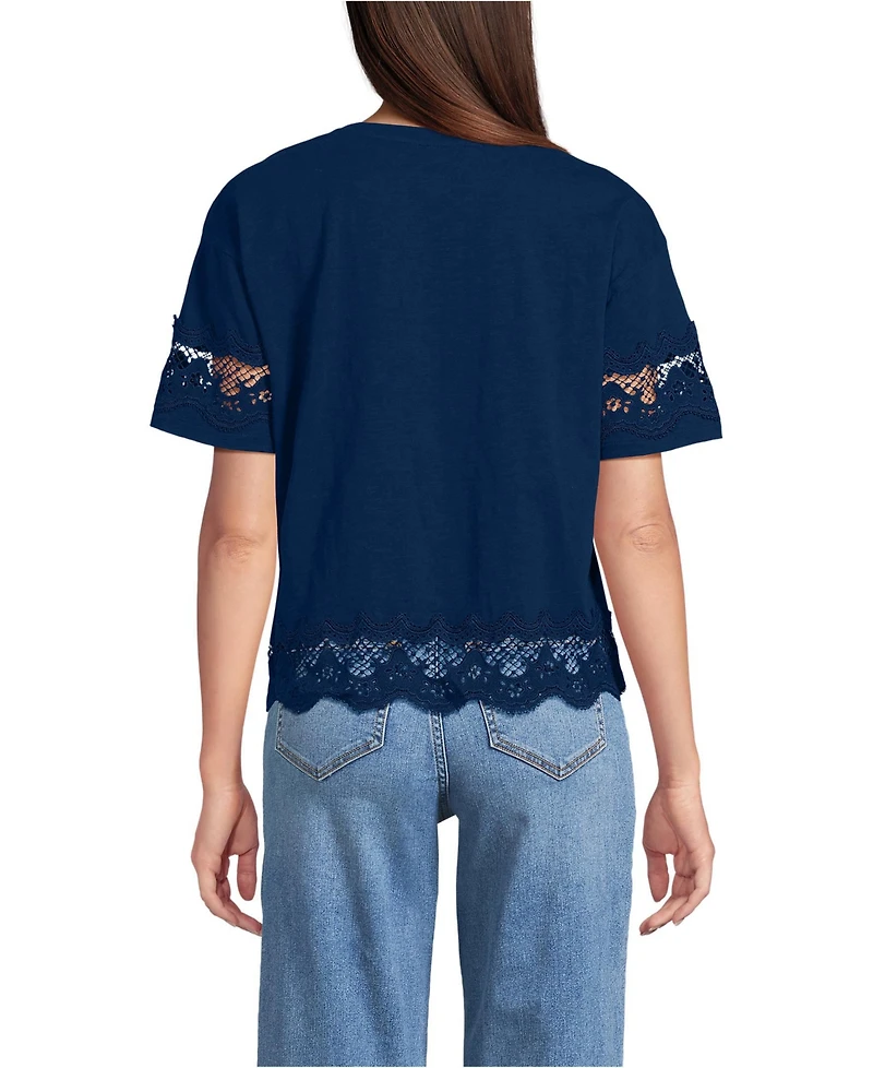 Lands' End Women's Short Sleeve Slub Jersey Cutwork T-Shirt