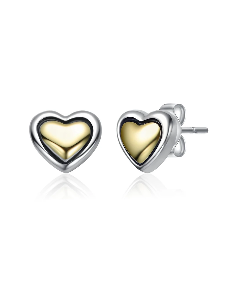 Rachel Glauber Two-Tone Sleek Heart Stud Earrings