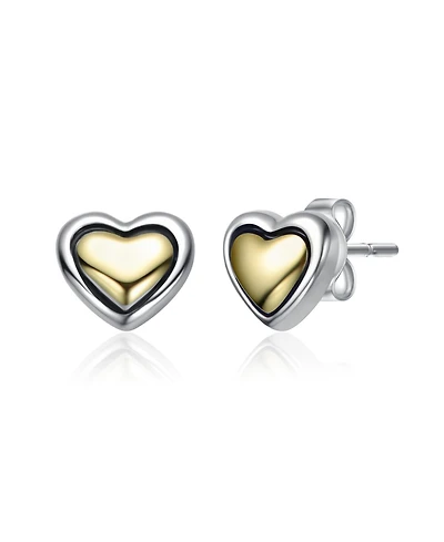 Rachel Glauber Two-Tone Sleek Heart Stud Earrings