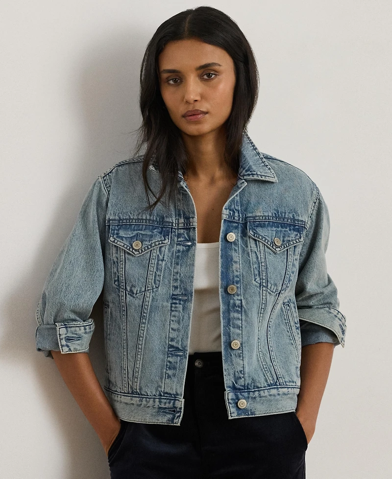 Lauren Ralph Women's Paizley Rigid Denim Trucker Jacket