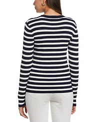 Ella Rafaella Women's Snap Trim Stripe Asymmetrical Sweater