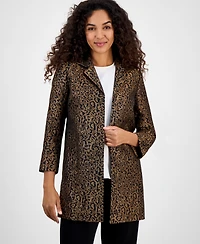 Kasper Leopard Jacquard Open-Front 3/4-Sleeve Topper, Regular & Petites