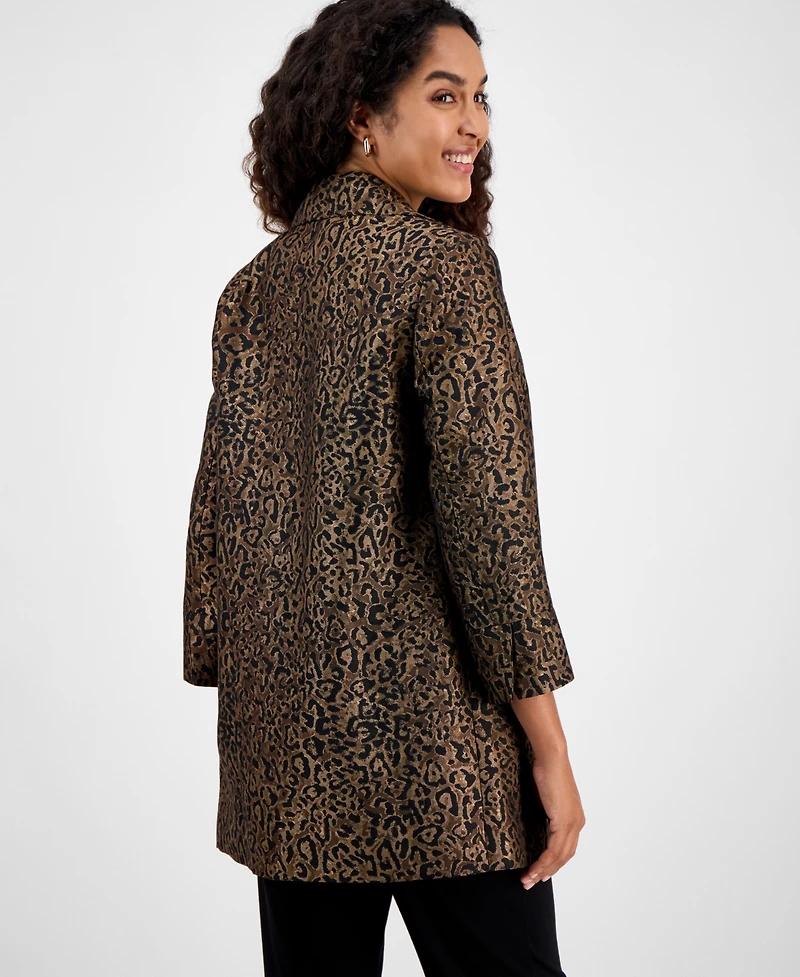 Kasper Leopard Jacquard Open-Front 3/4-Sleeve Topper, Regular & Petites